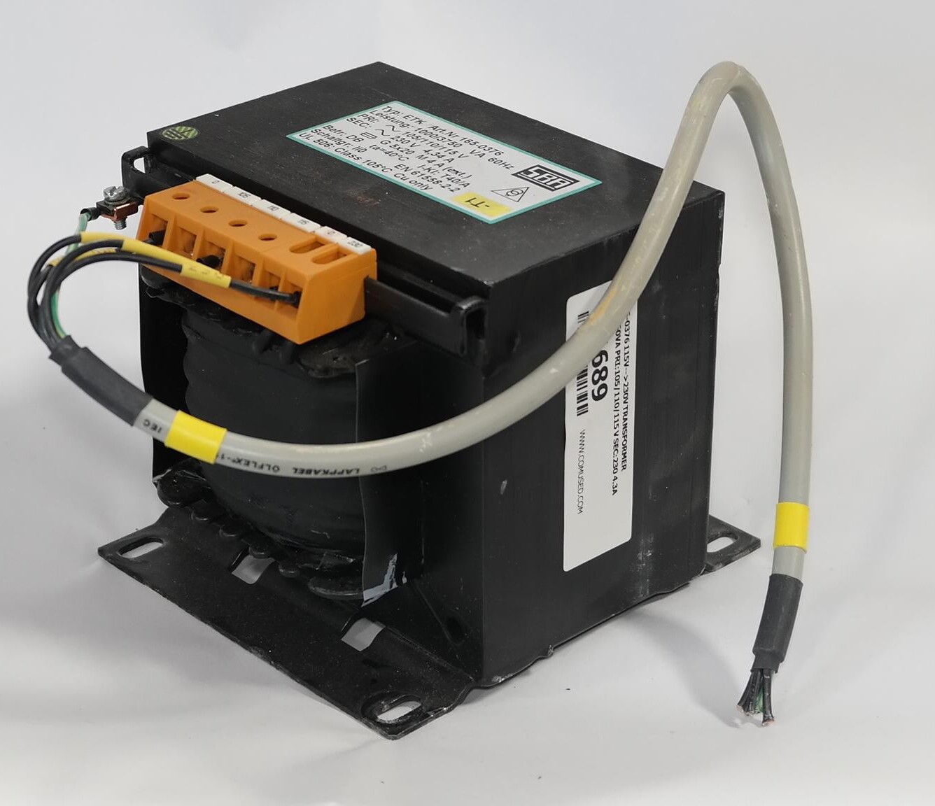 SBA 165-0376 115V– 230V TRANSFORMER 1000/3750VA PRI:105/110/115 V SEC:230 4.3A
