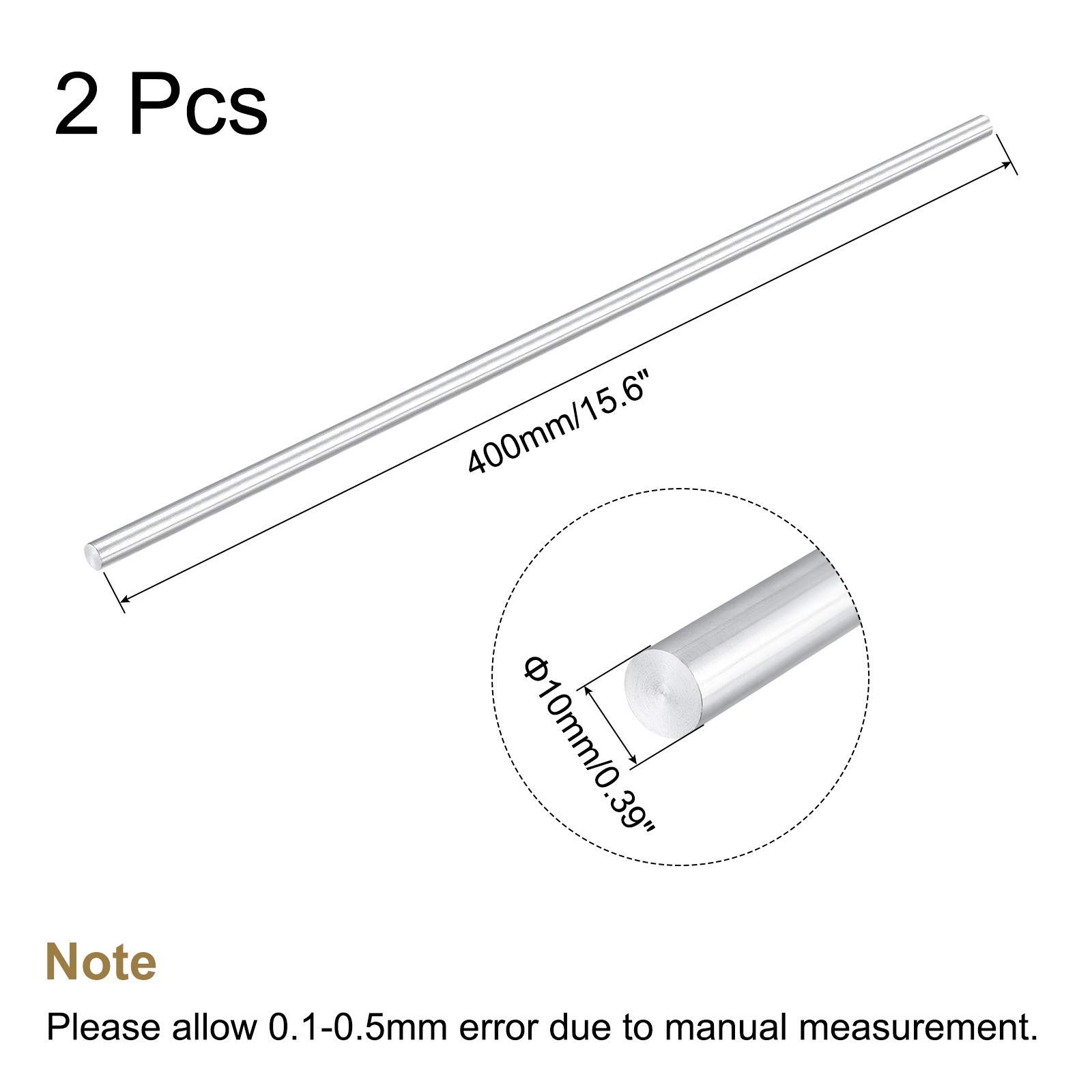 2pack Round Solid Aluminum Rod 10mm Dia.400mm Length Lathe Bar Stock for DIY