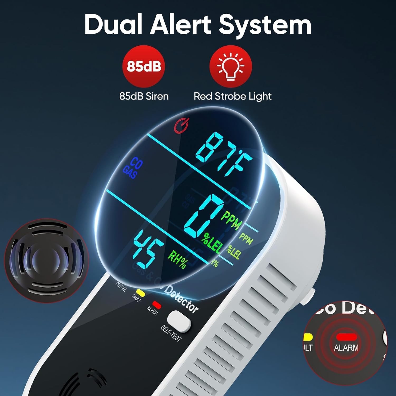 4PCS 4-IN-1 NATURAL GAS LEAK DETECTOR & CARBON MONOXIDE DETECTORS W/ TEMPERATURE