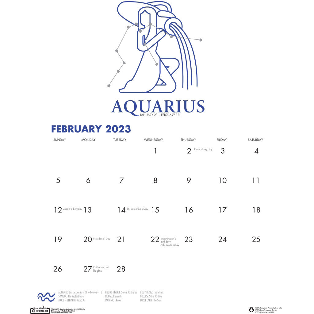 2023 Zodiac Calendar 318 HOD318 Monthly Wall Calendar, 11 x 14″