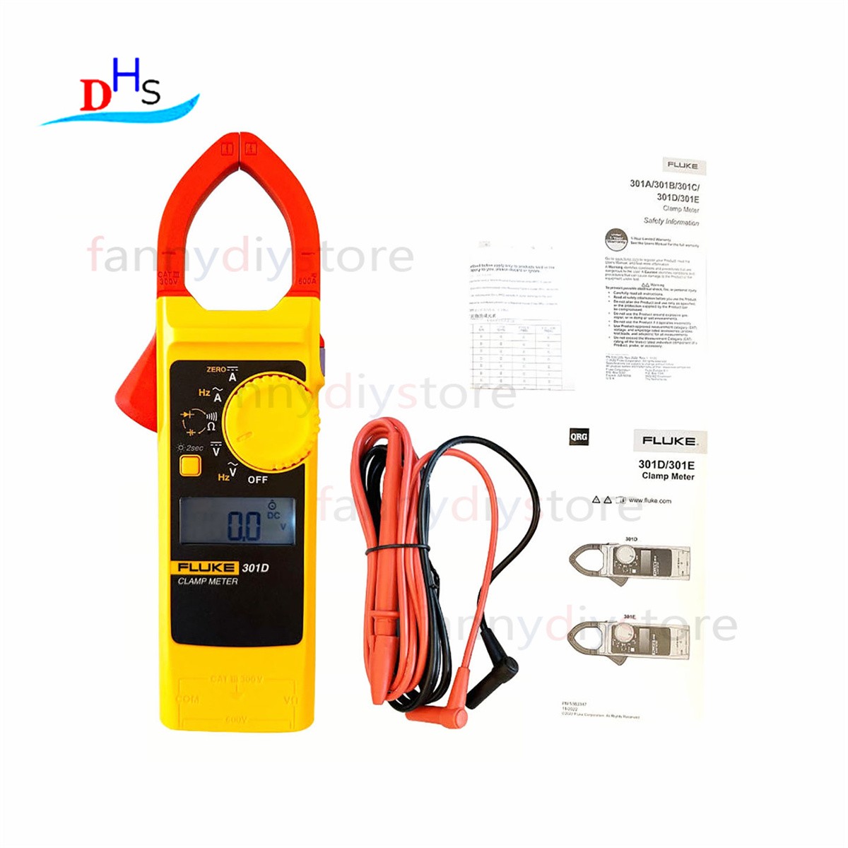 Fluke 301D AC/DC Clamp Meter 600A 600V Voltage Current Frequency Backlight