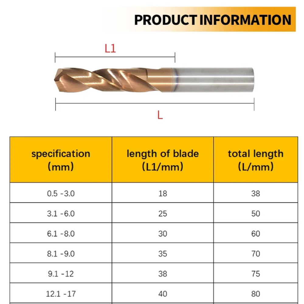 HRC65 TiCN Coated Solid Carbide Drill Bit 1.0mm-4.0mm 2-Flute CNC Tool