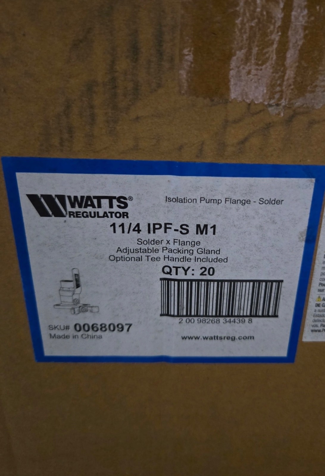Watts 0068097 1-1/4″ Solder Brass Isolation Pump Flange IPF-S