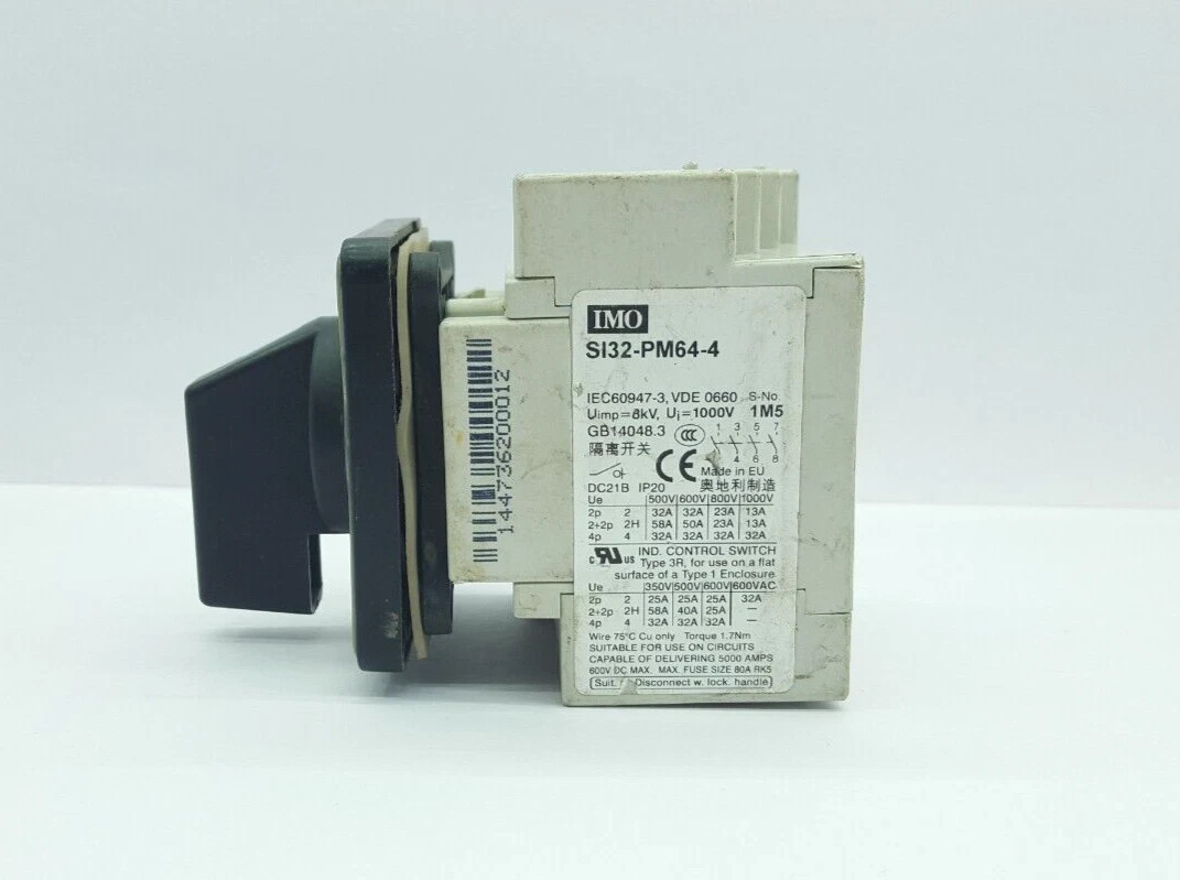 IMO SI32-PM64-4 PANEL MOUNT DC21B SWITCH IP20 NEMA 3R 4 POLE 32A 1000V