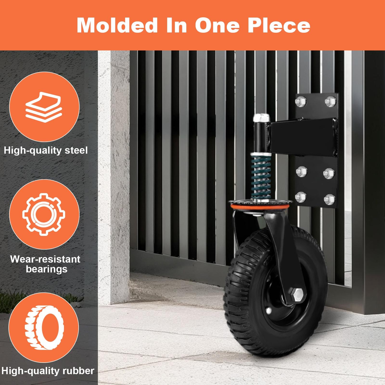 8″ Gate Wheels Heavy Duty Spring-Loaded Gate Caster For Metal Tube Gate & Wooden
