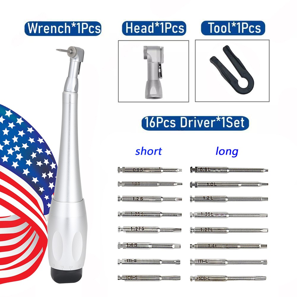 Dental Universal Implant Torque 16pcs Drivers Wrench Latch Handpiece 5to35 N.cm