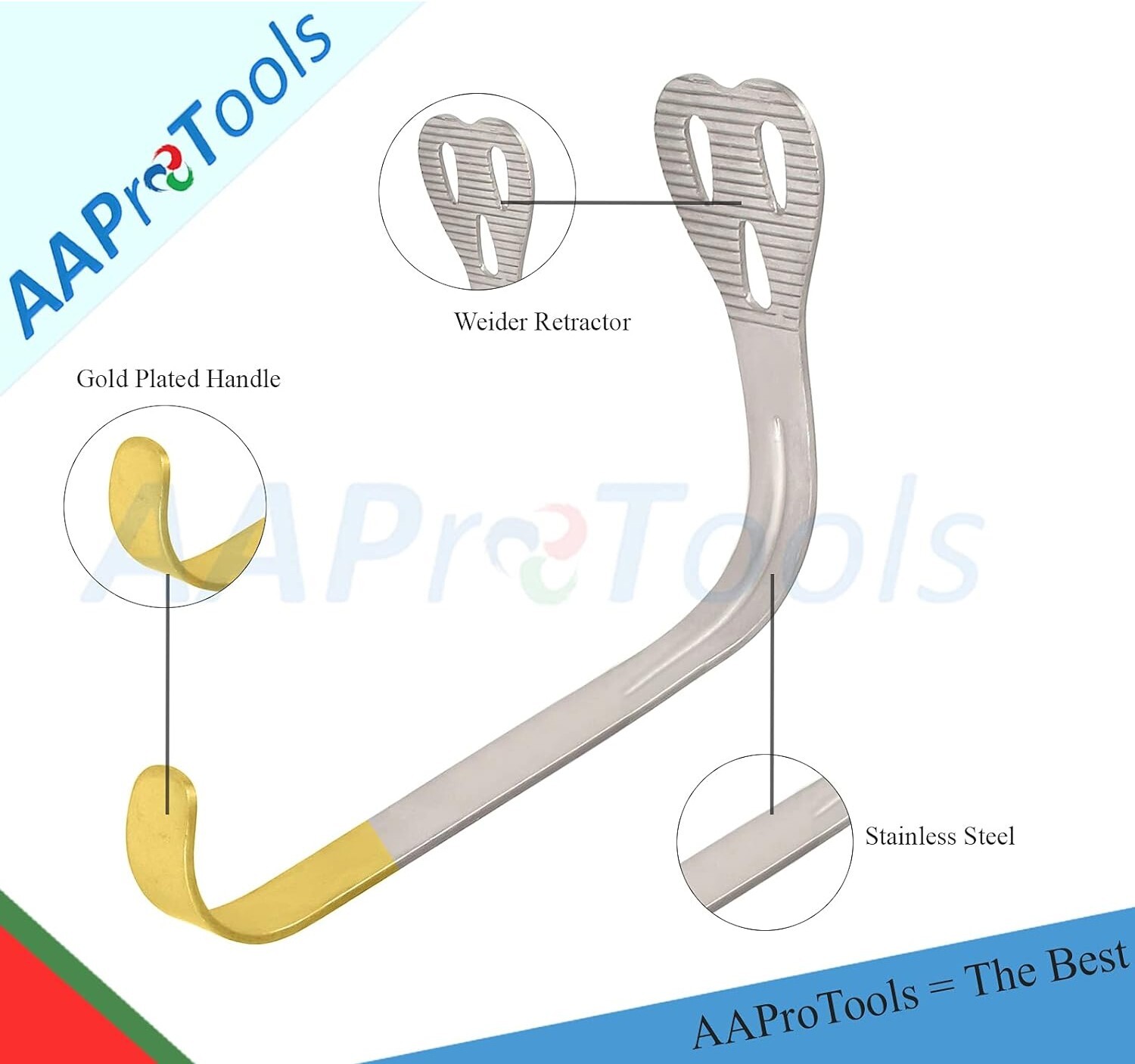 AAProTools Weider Cheek Tounge Retractors Large Gold Handle Dental Instruments