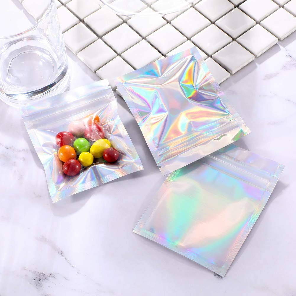 200 Pack Holographic Colored Foil Bags, 4 Sizes, Reusable, Multicolor…