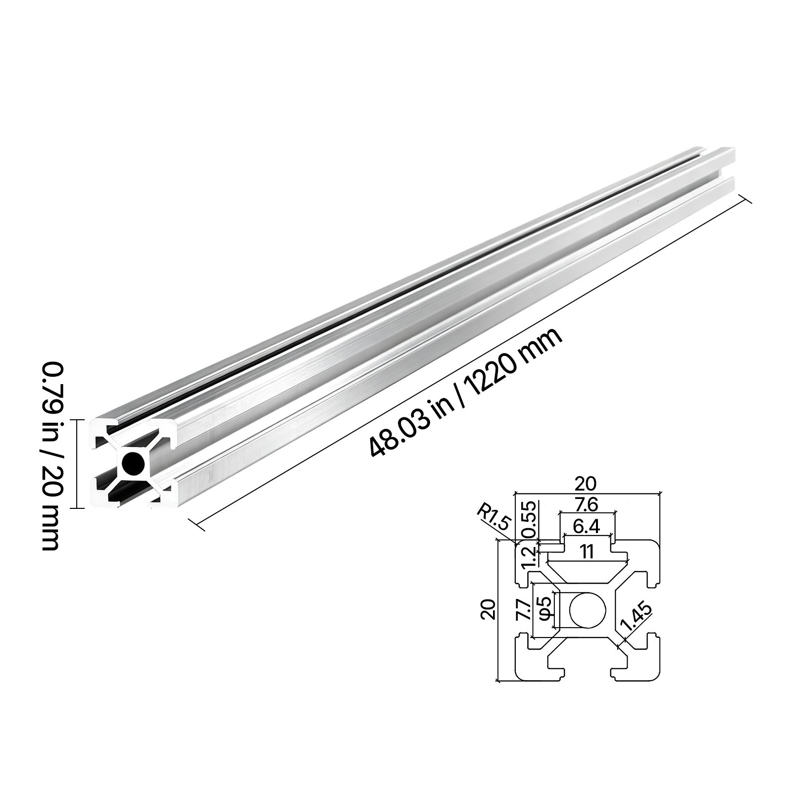 Uimoso 10PCS 2020 Aluminum Extrusion 48″ 1220 mm T Slot Anodized Linear Rail