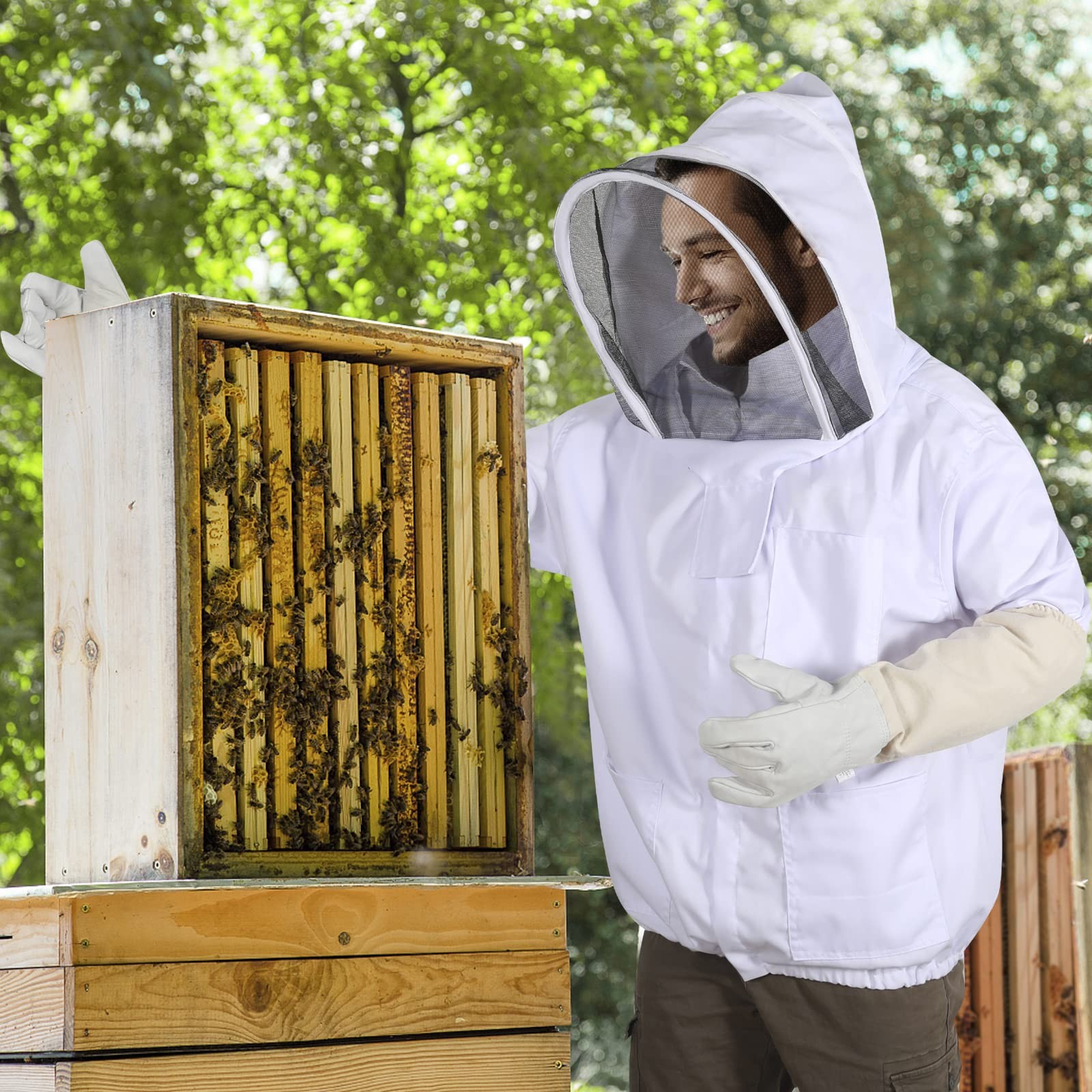 Beekeeping Jacket for Men Women,Polycotton Bee Jacket with Veil Hood,Beekeepe…