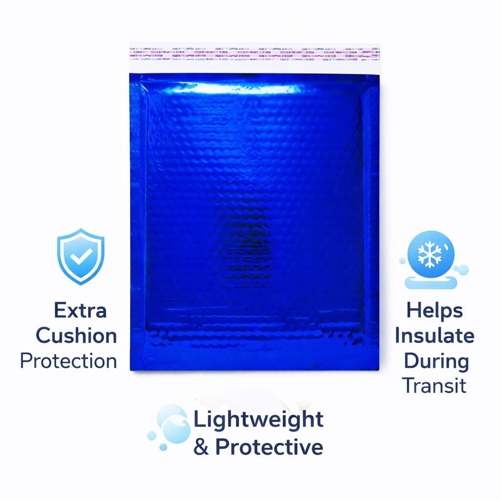 Metallic Blue Bubble Mailers 6.5×9 Peel-N-Seal Foil Padded Shipping Envelopes