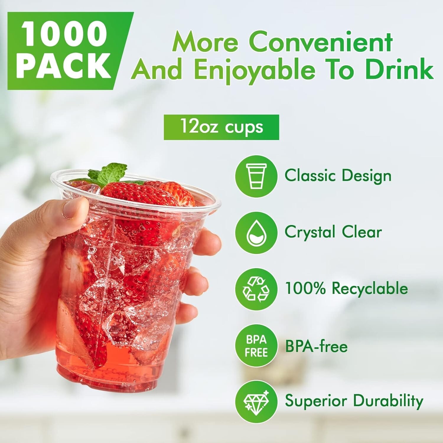 12 oz PET Plastic Cold Cups (98mm) – 1,000 CT
