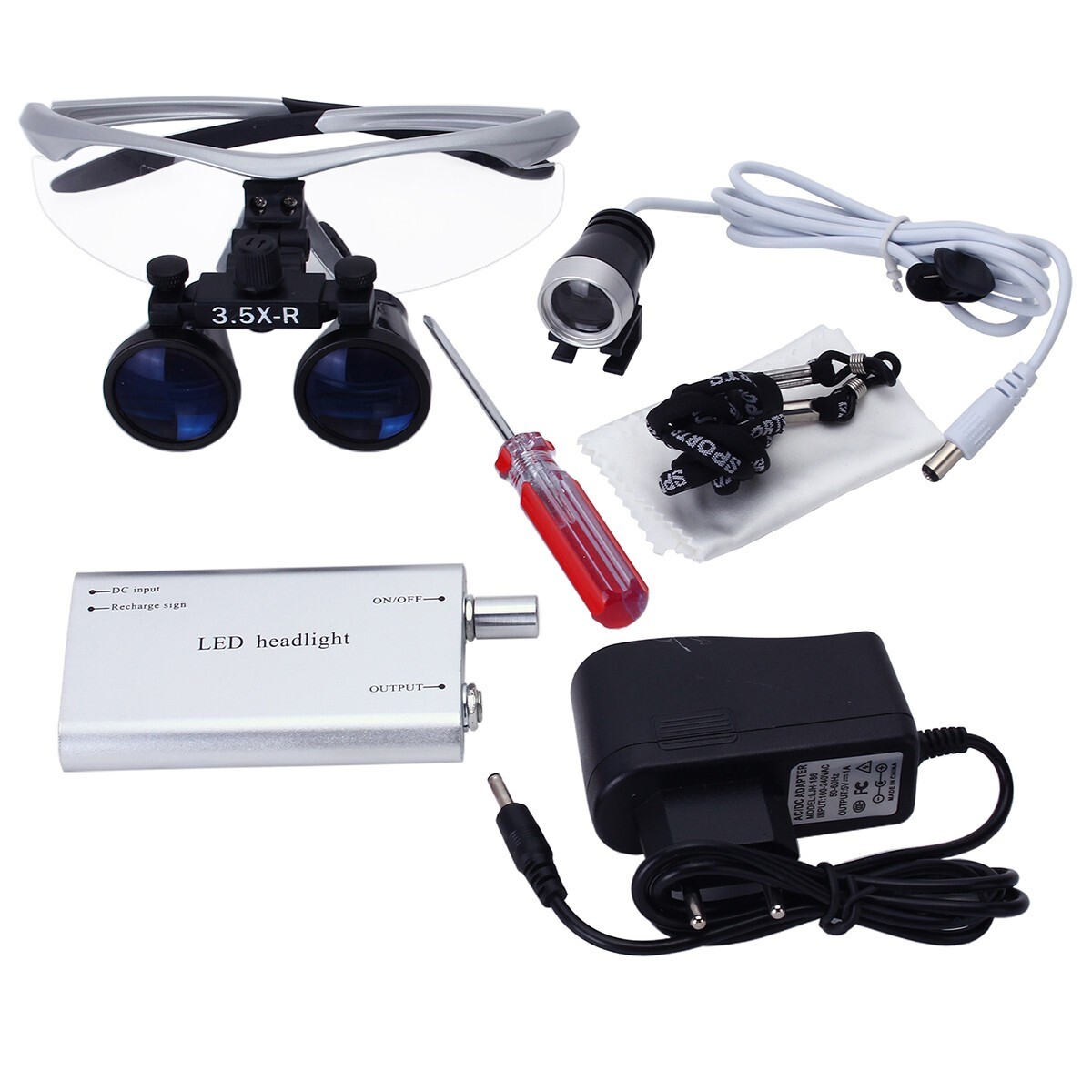 3.5X Dental Surgical Loupes Portable LED Head Light 420mm Medical Glasses Loupe