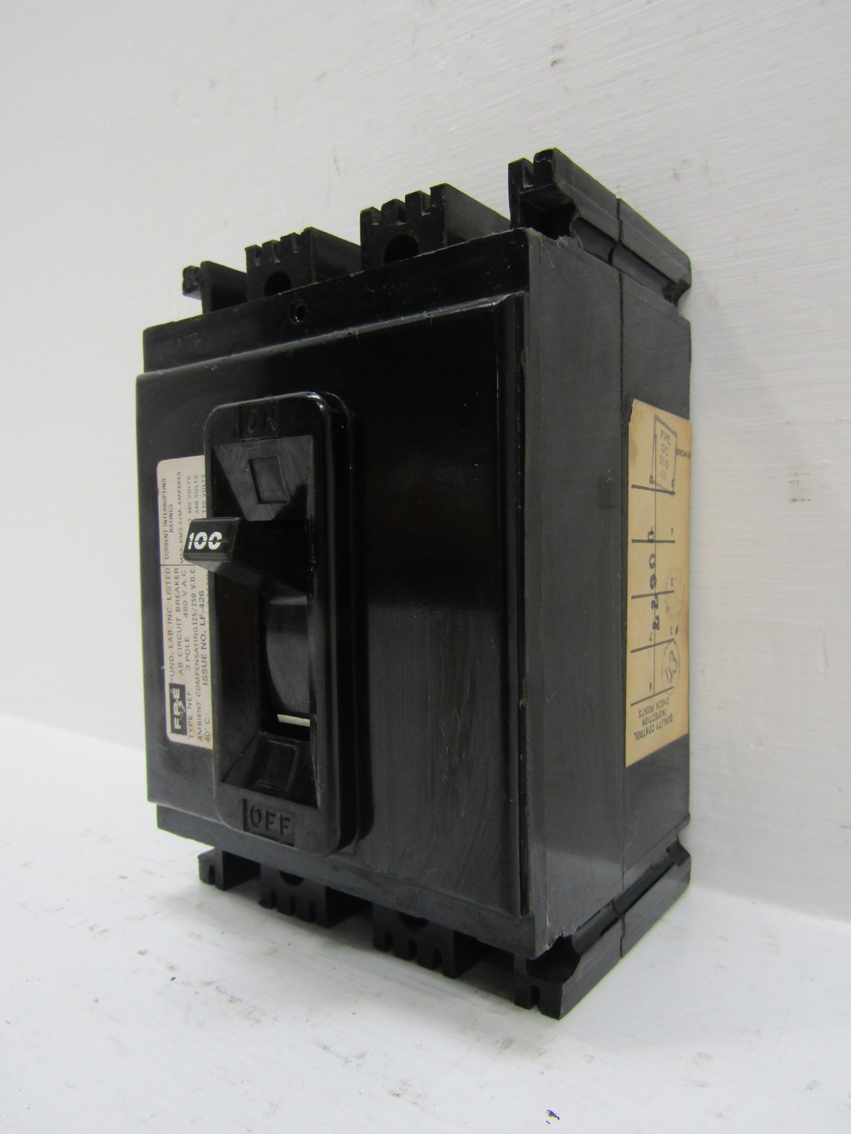 FPE Federal Pacific NEF433100 100 Amp 480V 3-Pole NEF AB Circuit Breaker 100A 3P