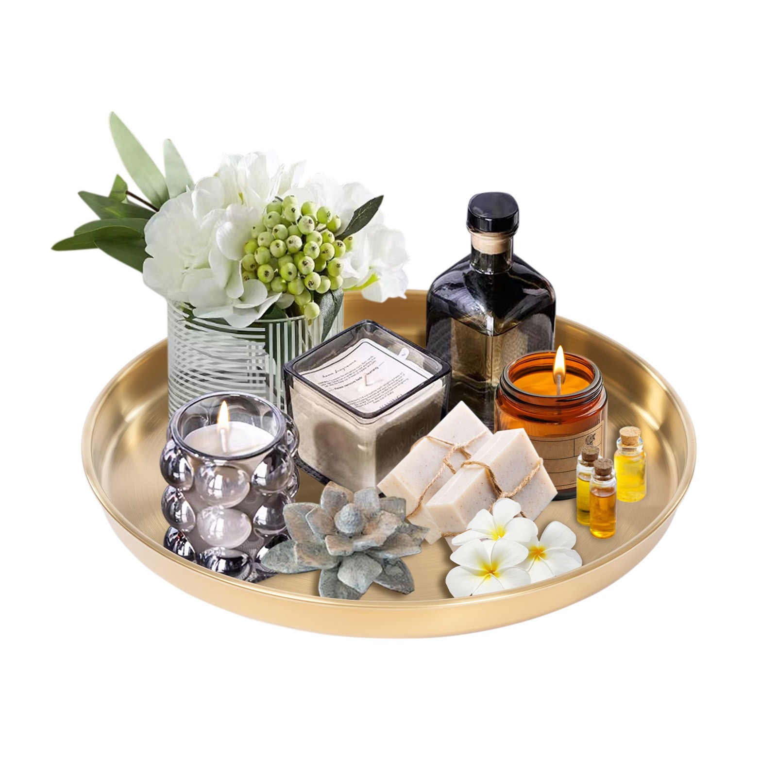 6Pcs Round Serving Trays Stainless Steel Table Tray Gold Decorative Tray