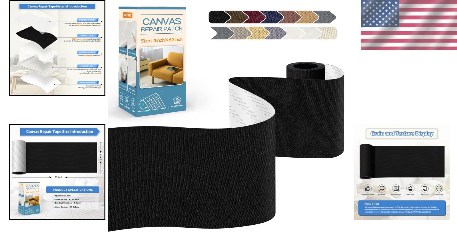 4″x63″ Waterproof Canvas Repair Patch Tape – Ideal for Sofas, Tents & More