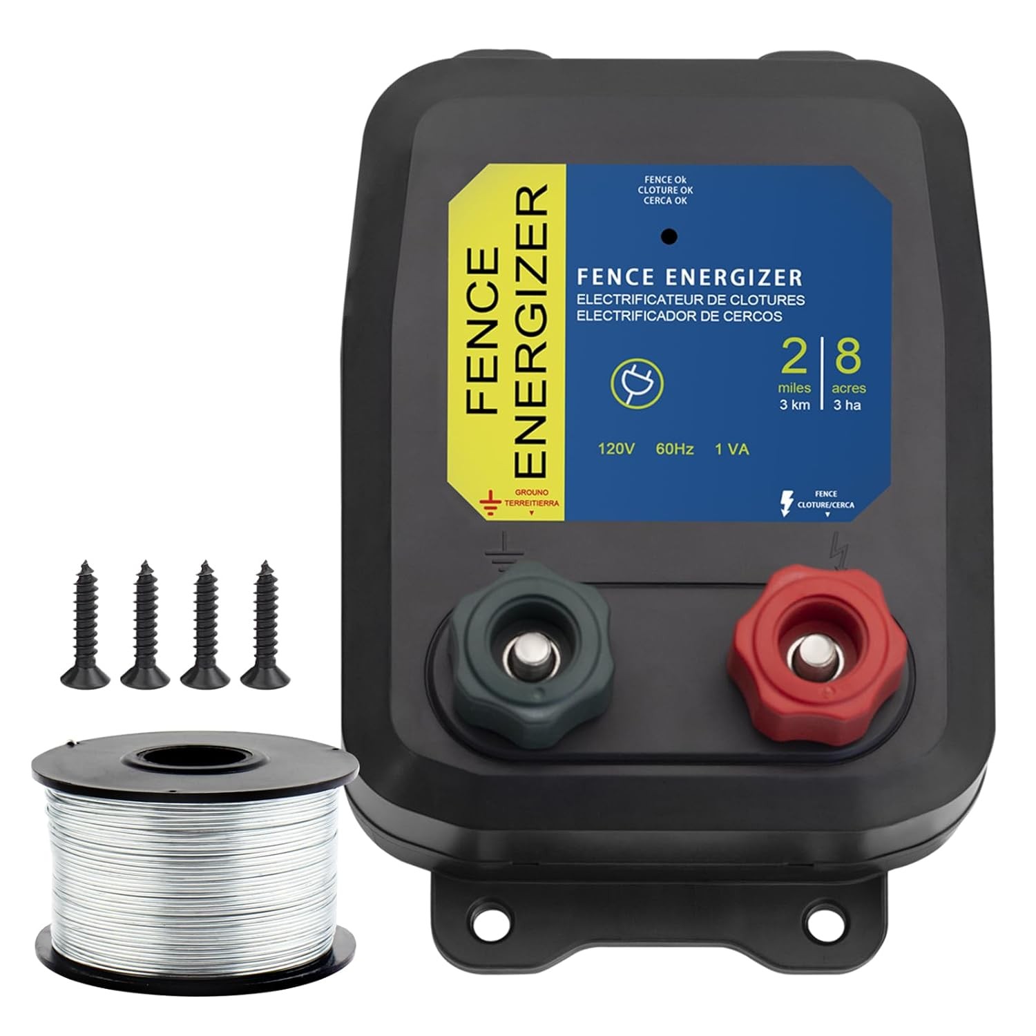 Electric Fence Charger PE2 0.10 Joule, 2-Mile/ 8 Acres Plug in Electric Fence Ch
