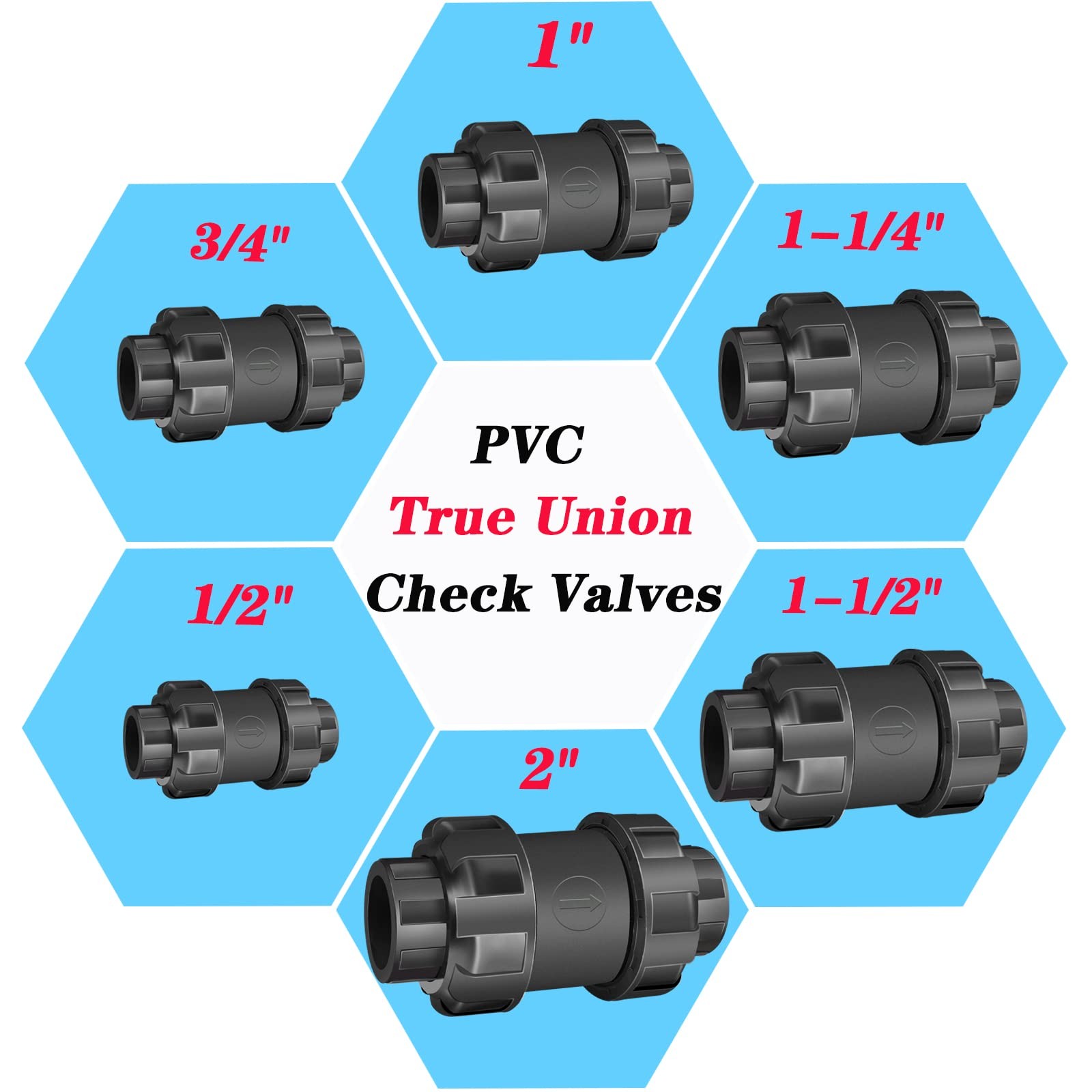 FANOVO 1-1/2 inch PVC Spring Union Check Valve with Slip Socket