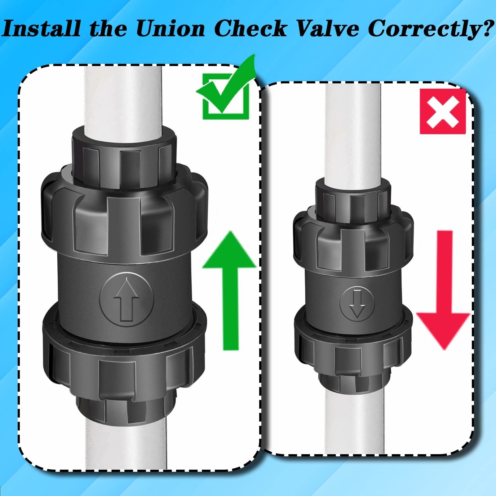 FANOVO 1-1/2 inch PVC Spring Union Check Valve with Slip Socket