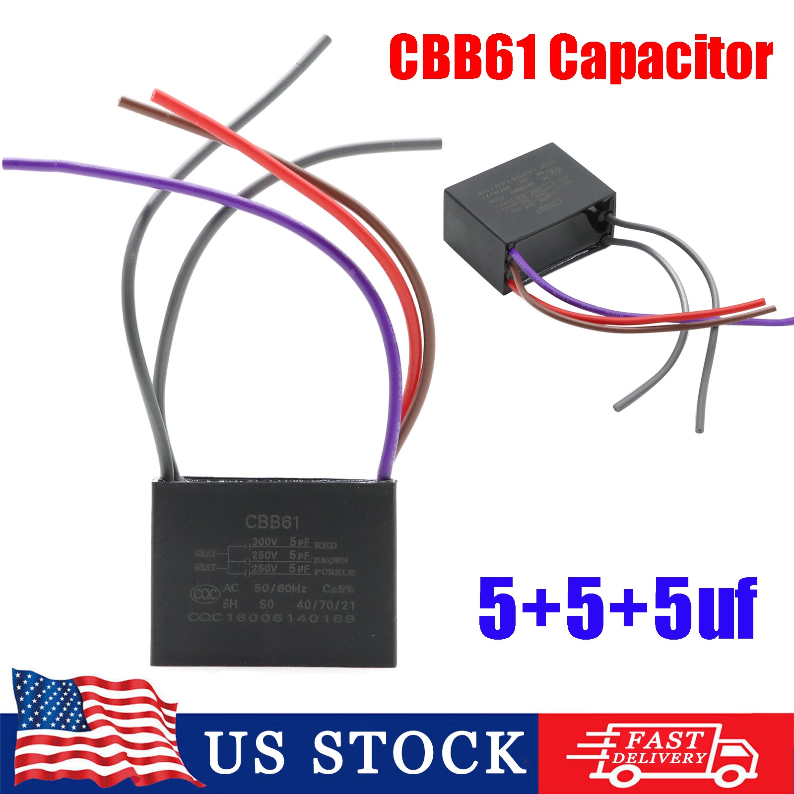 Ceiling Fan Capacitor 5 Wire CBB61 5+5+5uf 250V-300V AC 50/60 Hz Power Relay