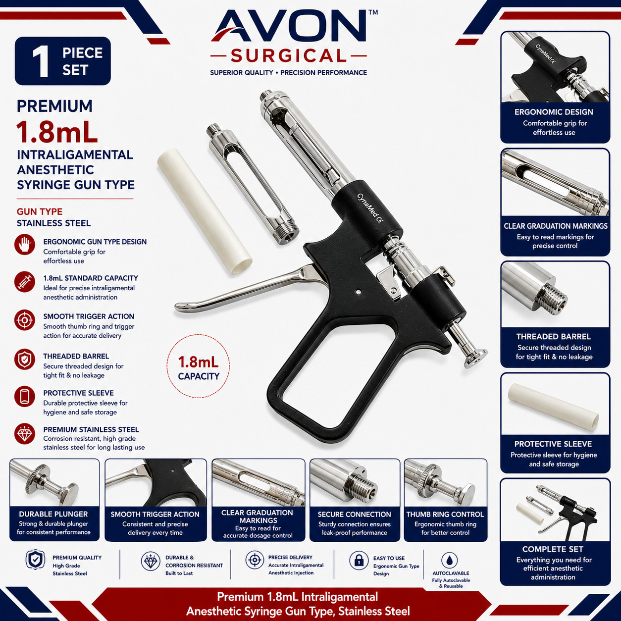 Intraligamental gun syringe anesthetic pistol injection dental 1,8ml Implant