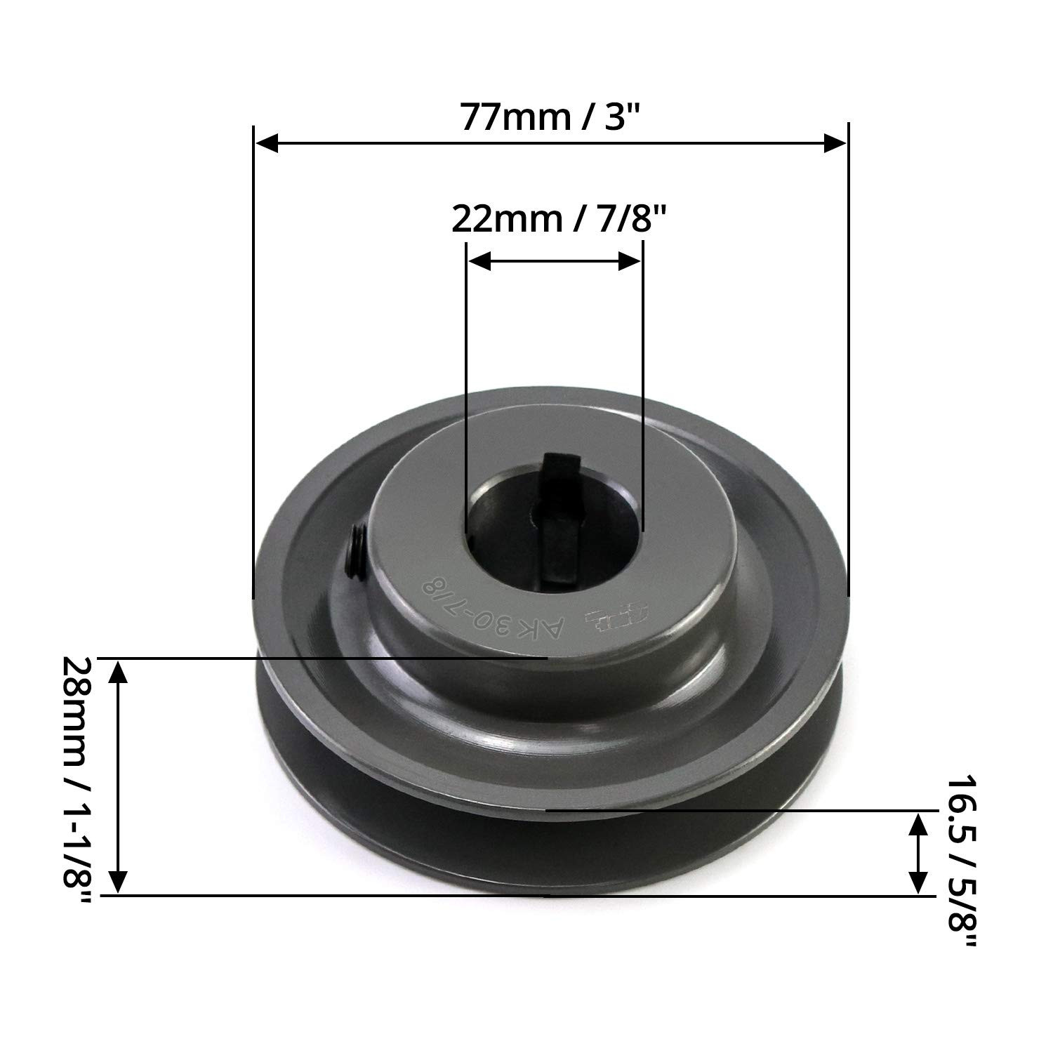 3.05” OD Single Groove V-Belt Web Sheave 7/8” Bore Cast Iron AK3078 Pulley Hubs.