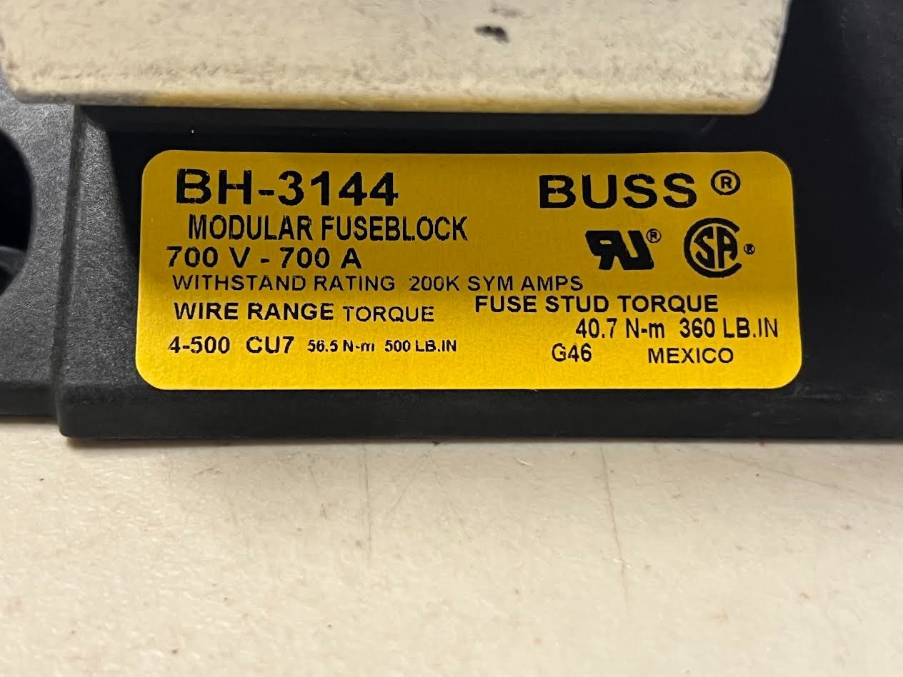 Eaton BH-3144 Modular Fuse Block 0-700A 0-1200V High temp. thermoplastic New NIB
