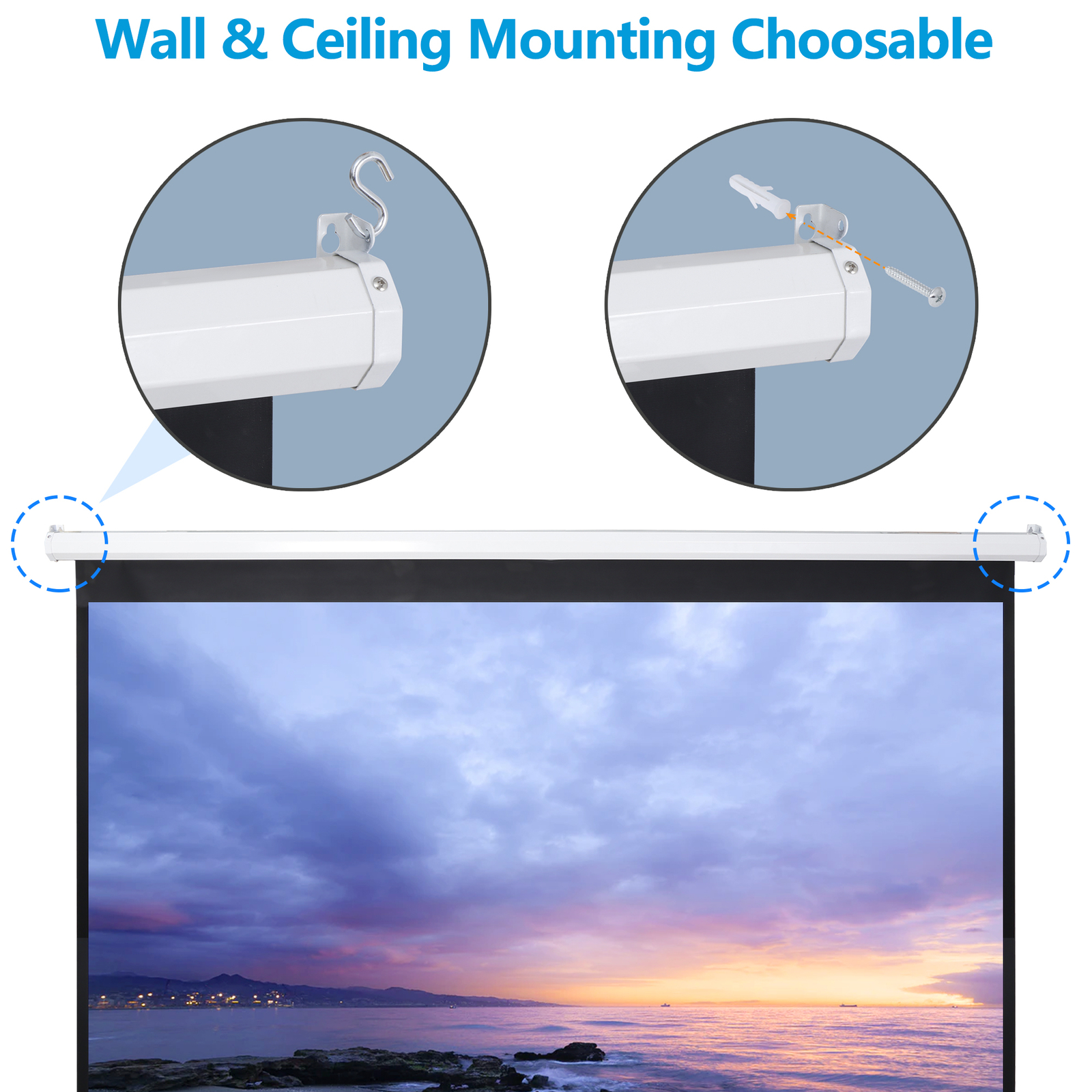 120» Projector Screen Projection Screen Manual Pull Down HD Screen 1:1 Format