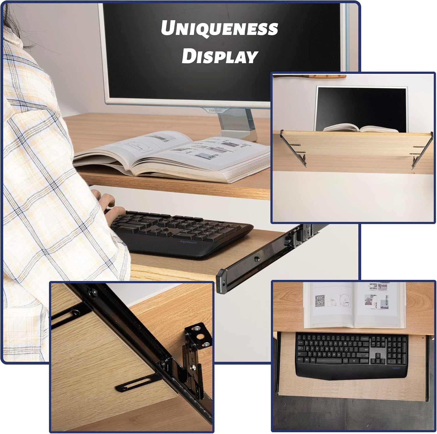14″ Keyboard Slide Heavy Duty Ball Bearing Slides Computer Tray Under Desk Rails