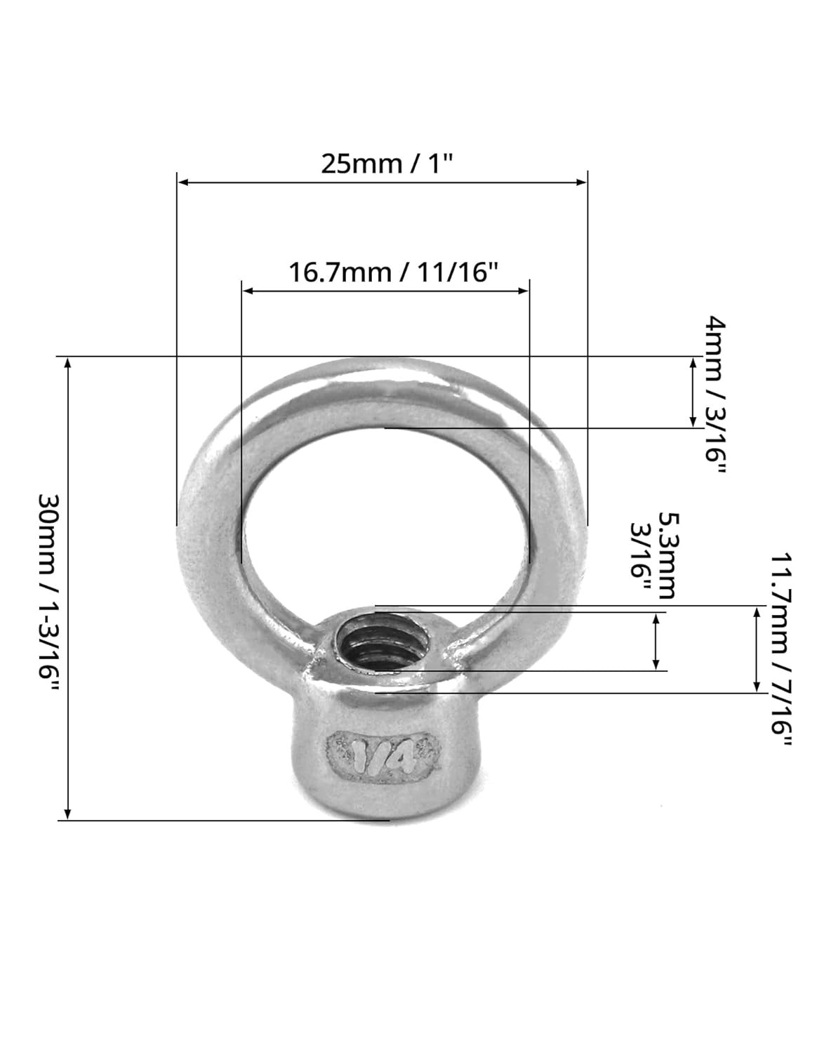 Lifting Eye Nut 10 Pack 1/4″ UNC Marine Grade Stainless Steel 316
