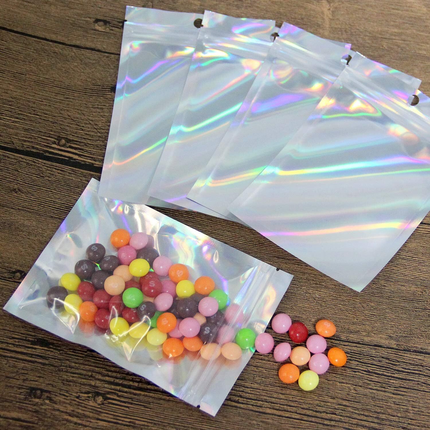 Holographic Silver Resealable Ziplock Storage Bags 4×7 Inches 100 Pack