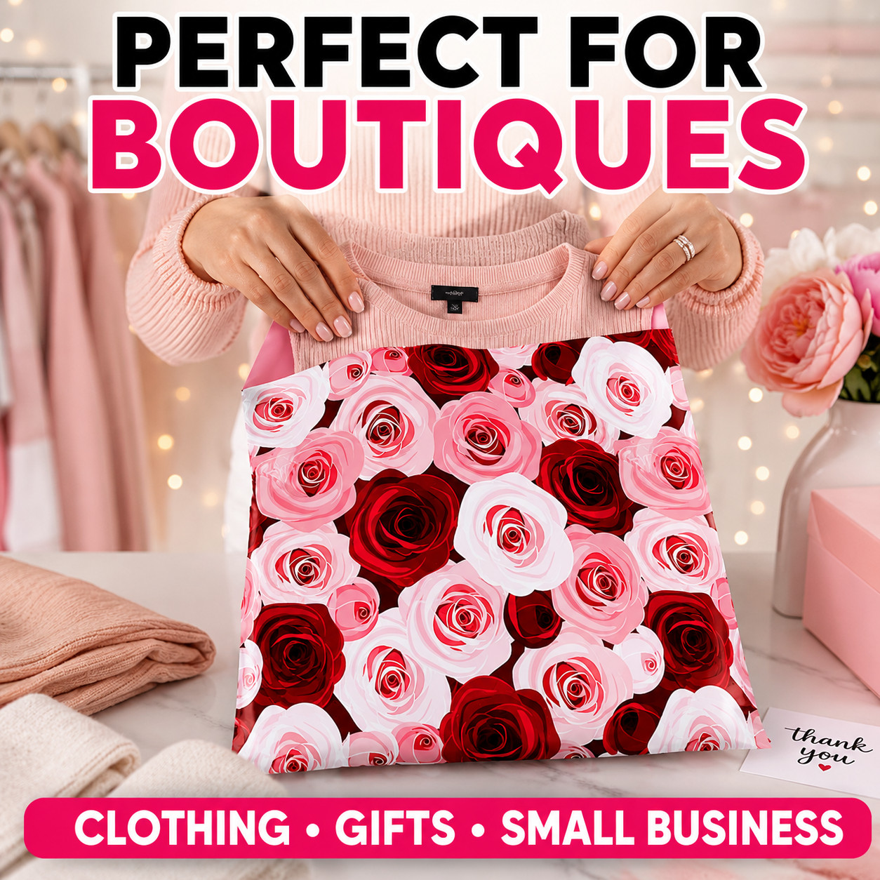 Roses Poly Mailers 10×13 Designer Shipping Bags Self Seal Boutique Mailers