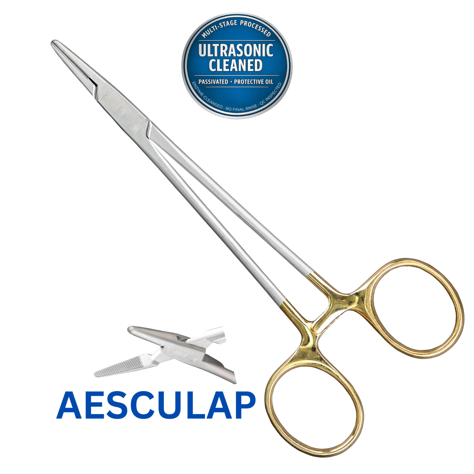 Aesculap BM065R Mayo-Hegar Needle Holder, Straight, Serr, TC 6″