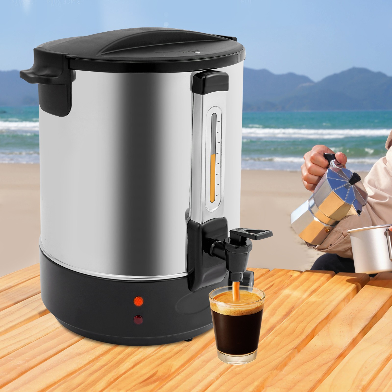 38L Commercial Eletric Hot Water Dispenser Countertop Water Boiler 110V Black