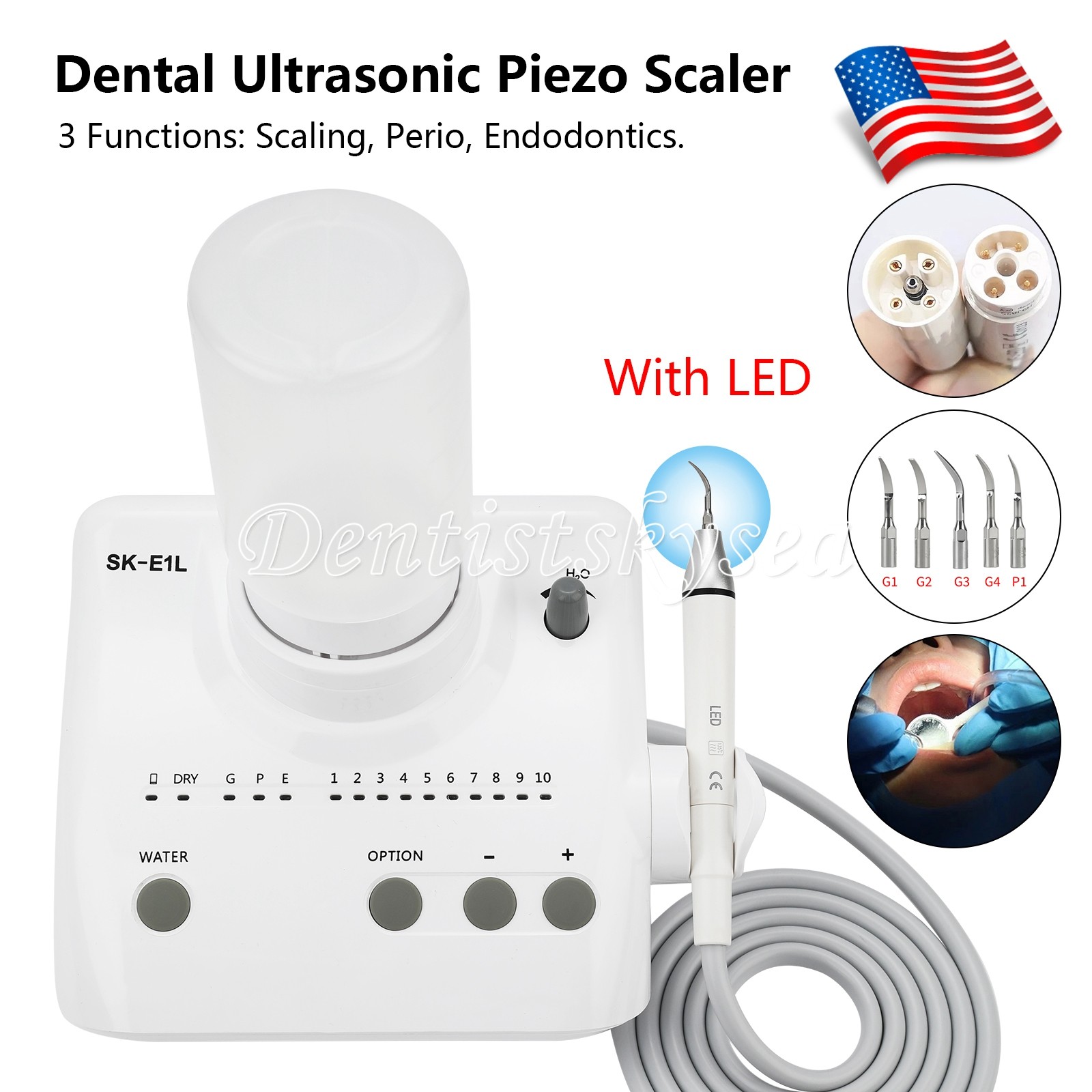 Dental SK-E1L LED Handpiece Ultrasonic Piezo Scaler Fit EMS Cavitron LED