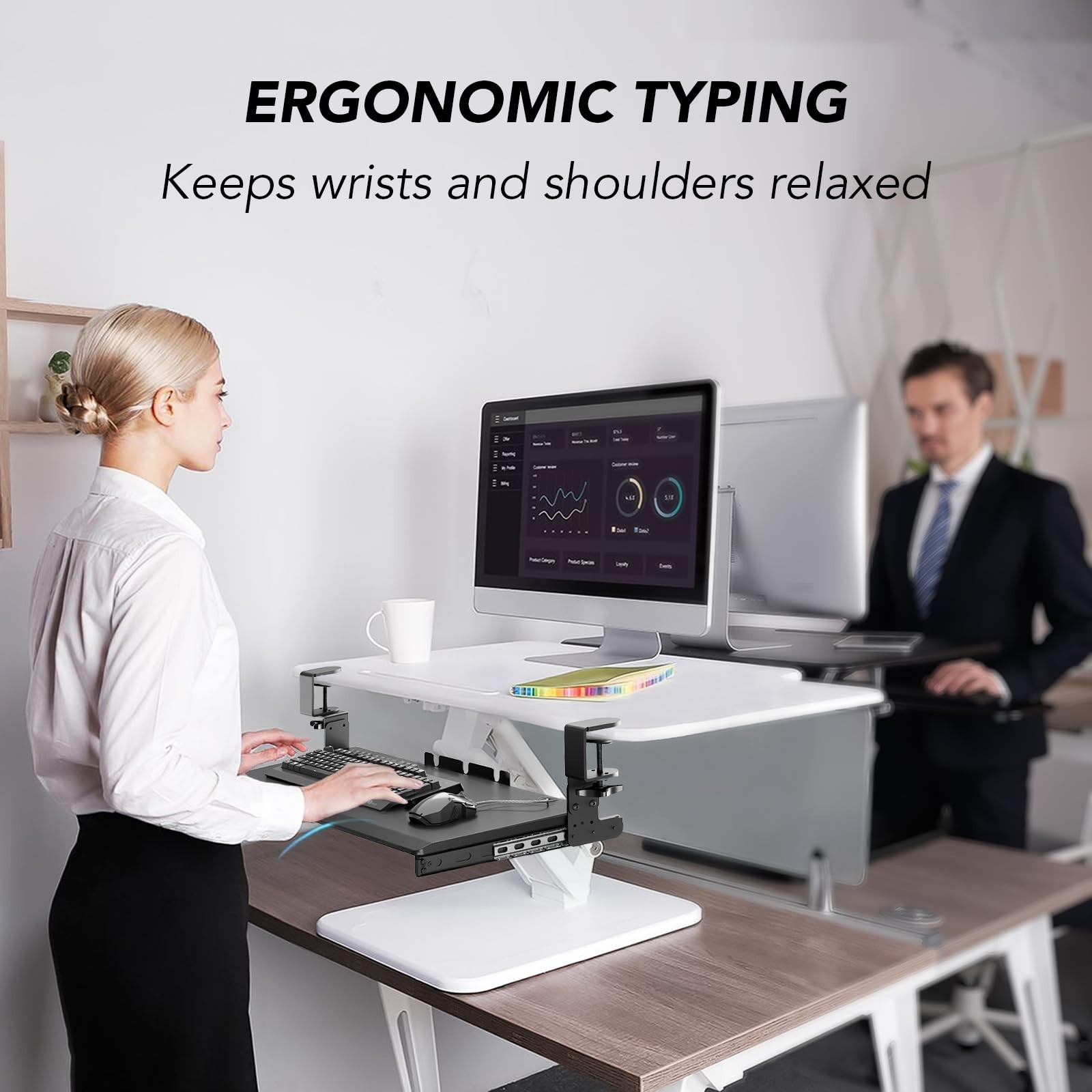 Adjustable Under Desk Keyboard Tray with C-Clamp Mount, 27.3″ x 11″ Slide-Out Dr
