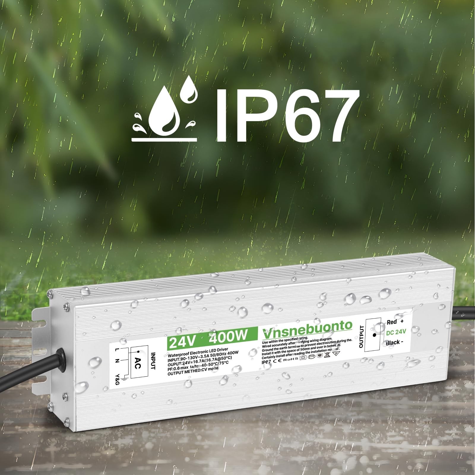 24V Power Supply 400W, 90-130V AC to 24V DC 16.7A Converter, IP67 Waterproof …