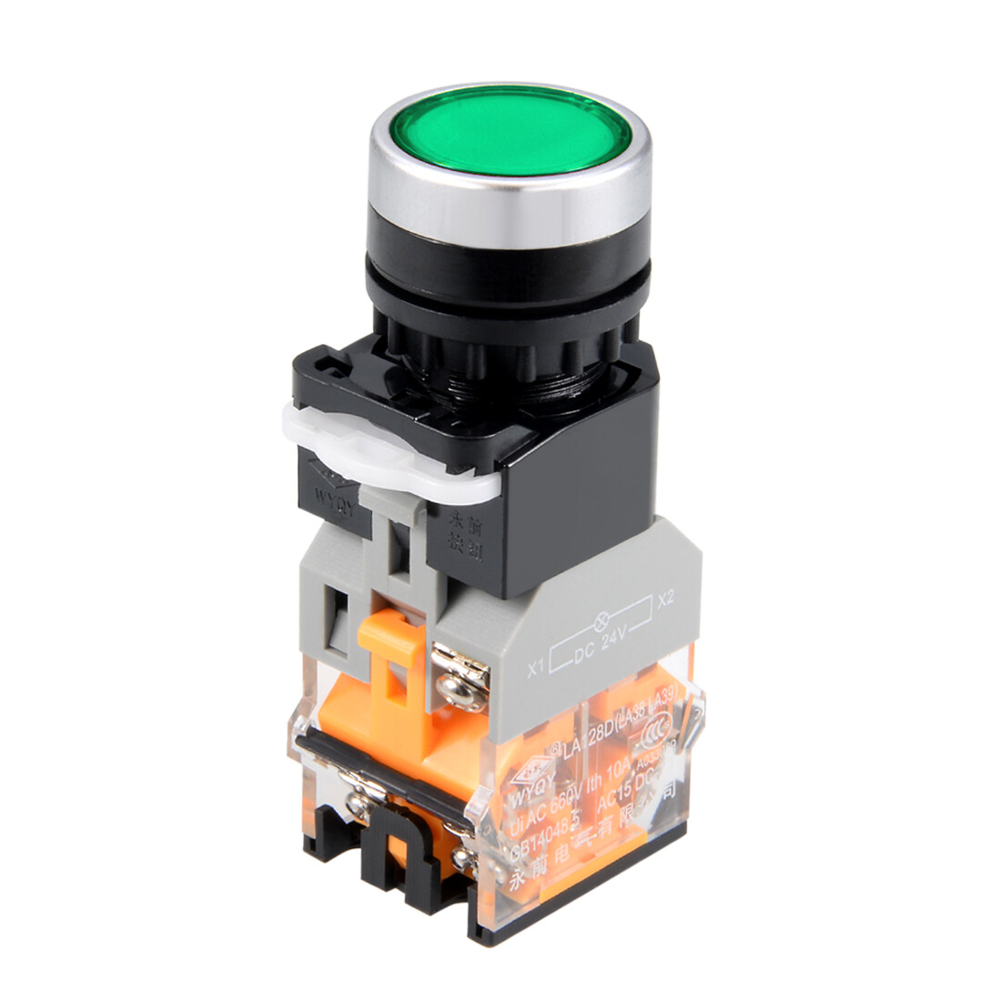 Momentary Push Button Switch Green Round Button DPST 1 No 1 NC Light 24V 22mm