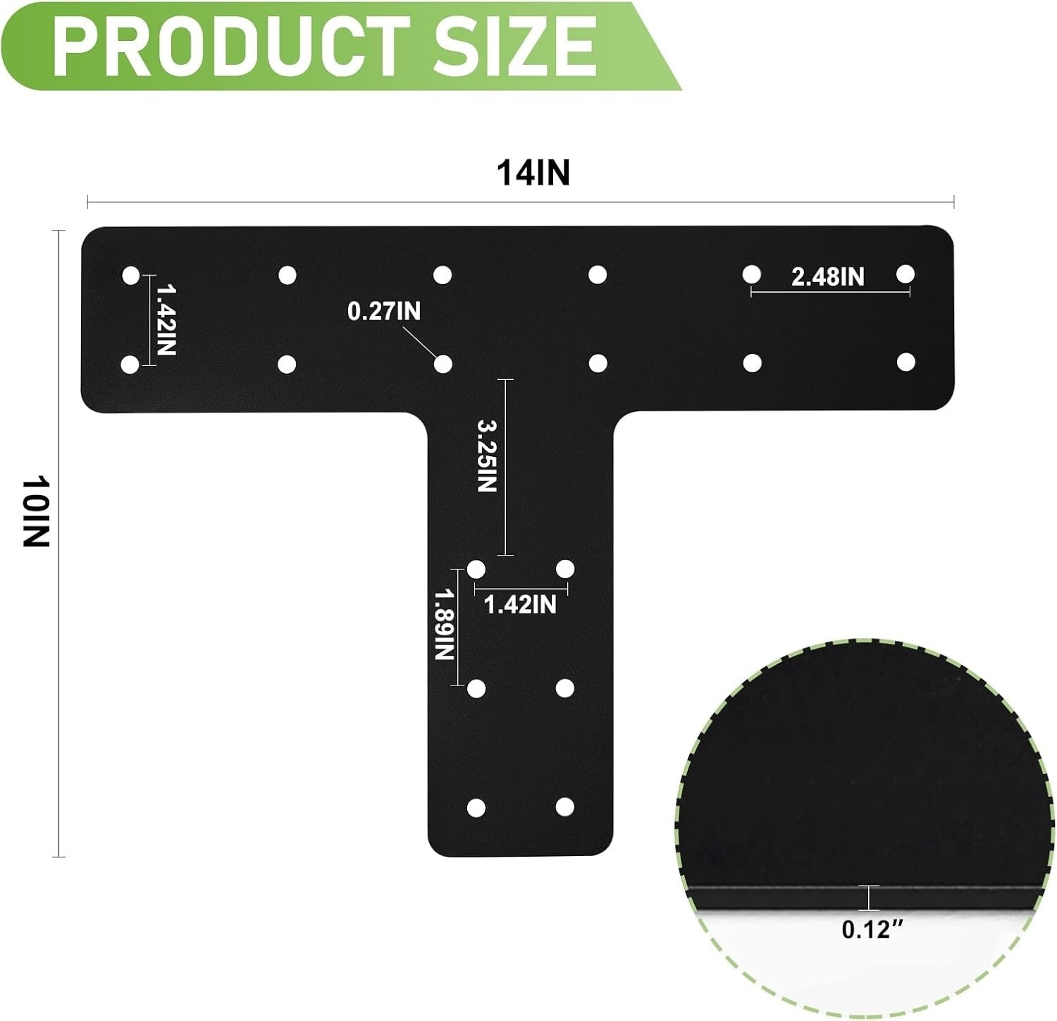 T Post Bracket 4Pcs, 14×10» T Flat Mending Plate for Wood 4×4,6×6 Lumber, Black