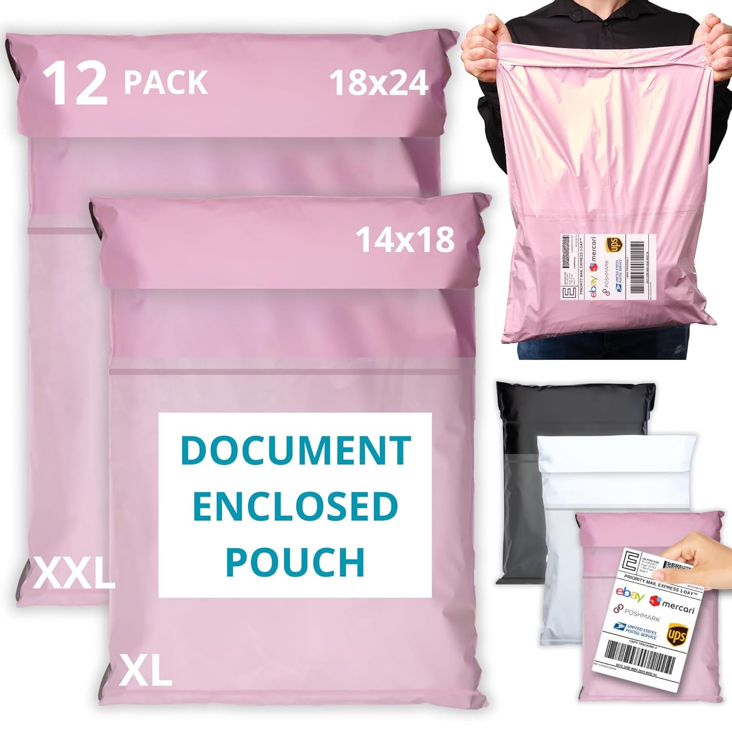 Poly Shipping Bags 12 Pack, Poly Mailers 14×18 & 18×24, Clot Shipping Bags