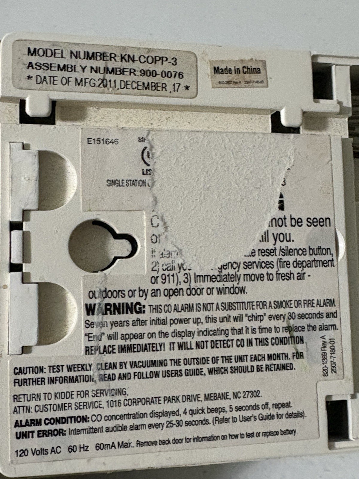Kidde 21006973 AC Powered Plug-In Carbon Monoxide Alarm *Works*