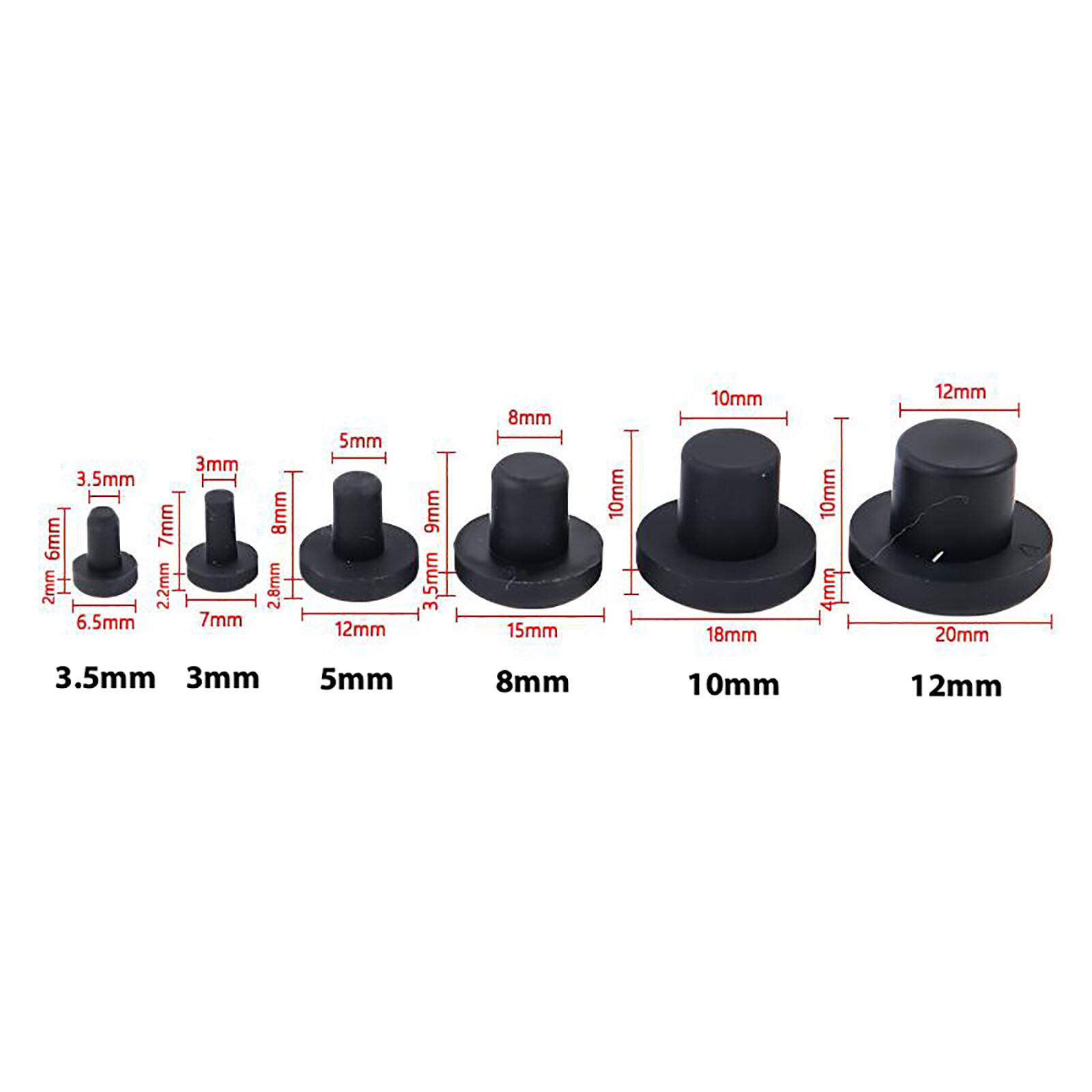 3mm-15mm Black Hole Plugs End Cap Round Solid Silicone Rubber Blanking Seal Bung