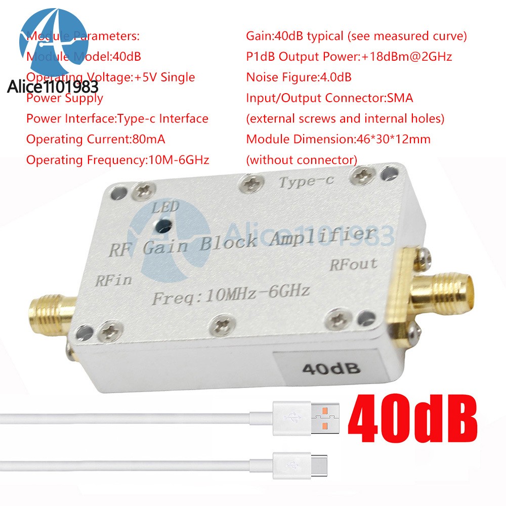 10M-6GHz Low Noise Amplifier Gain 10-40DB LNA RF Amp Signal Driving Receiver