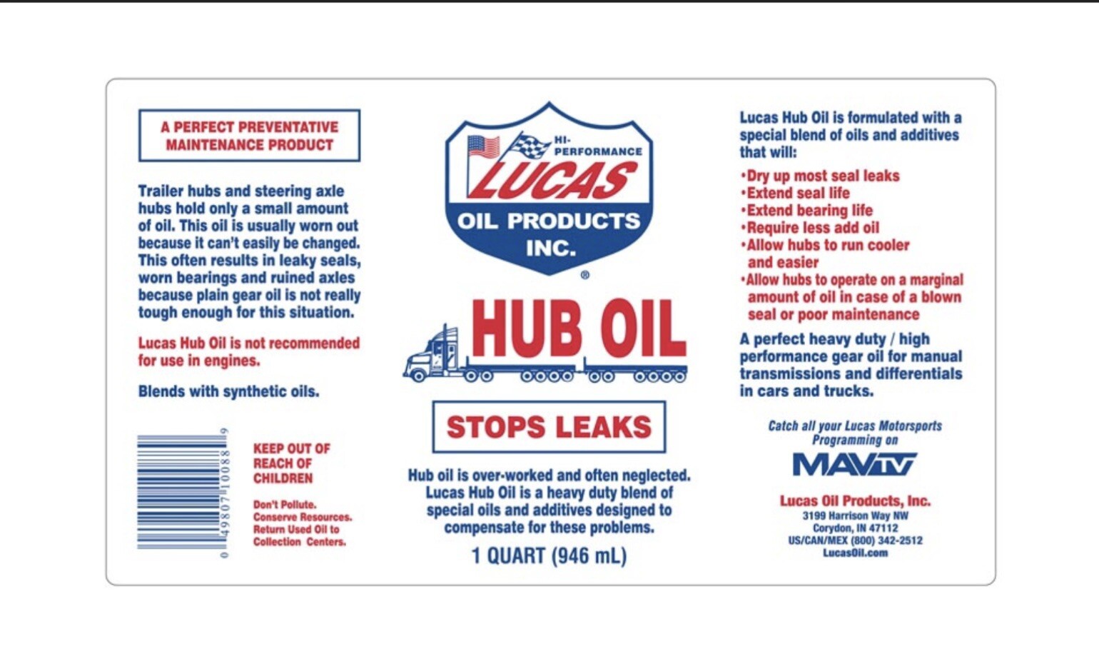 Original Lucas Oil 10088 1 Quart 32 Ounces Hub Oil