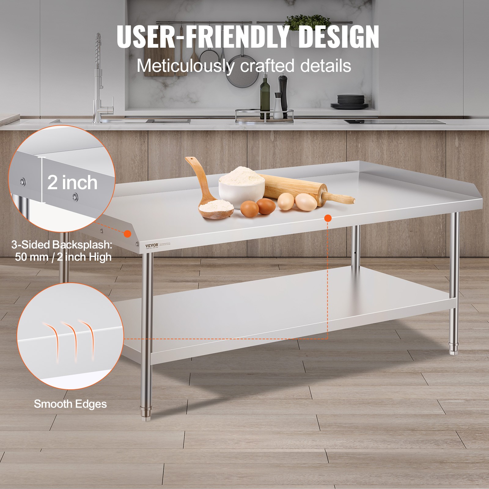 VEVOR Stainless Steel Work Table 30″x60″ Commercial Food Prep Table Restaurant