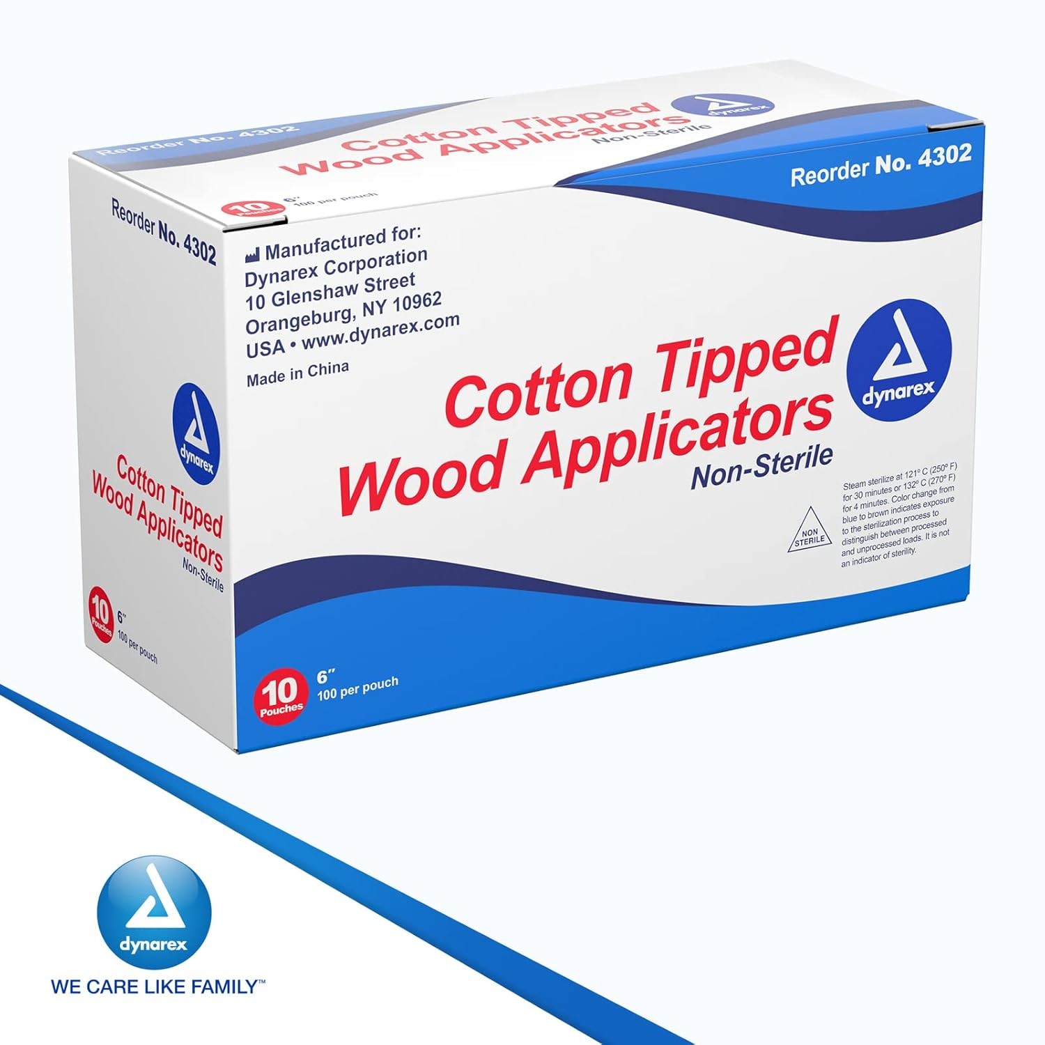 Dynarex Non-sterile Cotton Tipped Applicator, 6in, Wood Swab Stick – 1000/Box