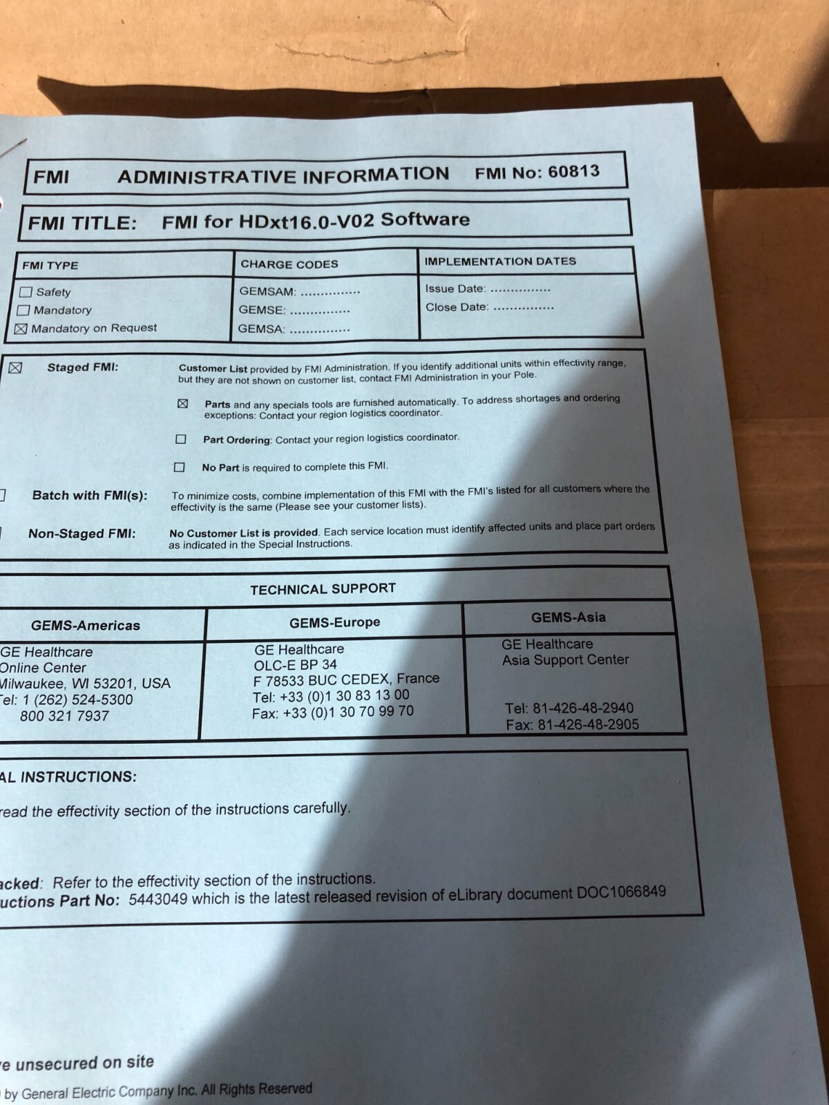 GE FMI 60813A Kit for Americas 5461850 HDxt16.0-V02 Software