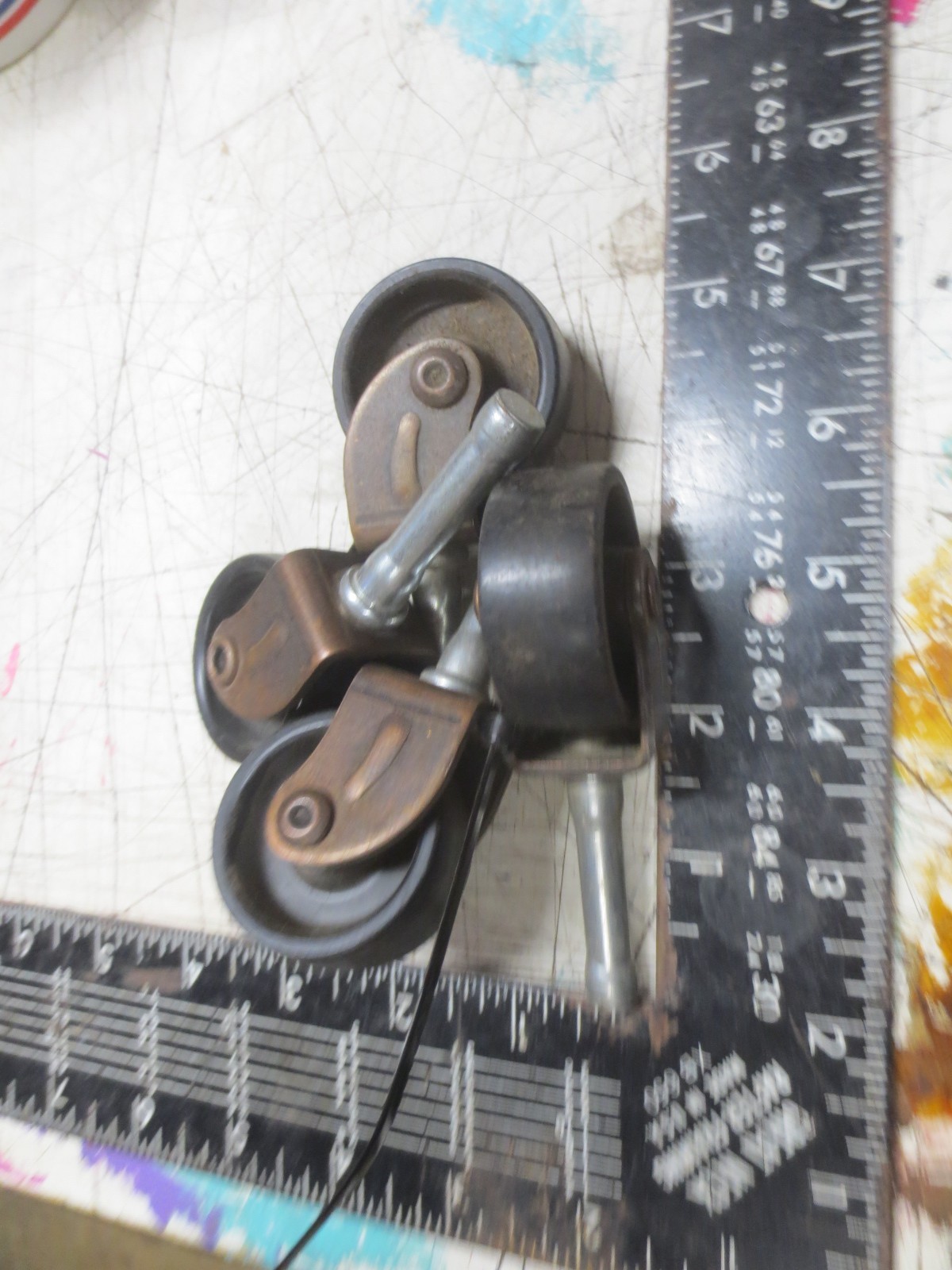 Vintage Set of 4 Black plastic / nylon Casters – Copper tone metal