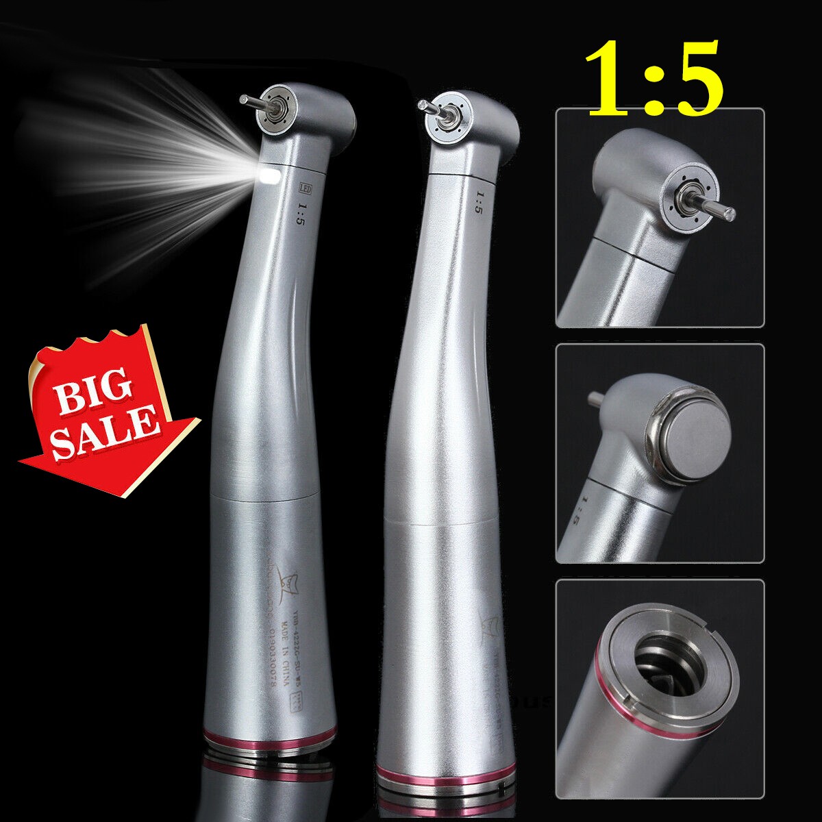 Dental 1:5 Fiber Optic LED Contra Angle Handpiece fit NSK E-type Electric Motor