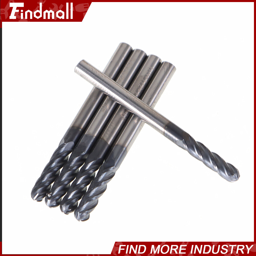 5 PCS 1/8″ 4 Flute 1-1/2″ Overall Length Ball Nose Carbide End Mill